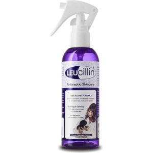 A photograph of a 150ml spray bottle of Leucillin