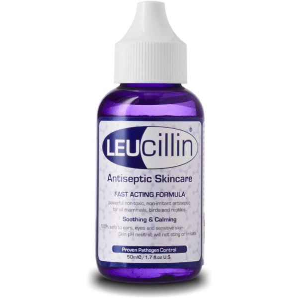 A photograph of a 50ml dropper bottle of Leucillin