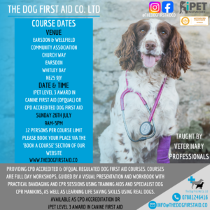 Dog First Aid Course - Sunday 26th July 2026 9am-5pm (NE25)